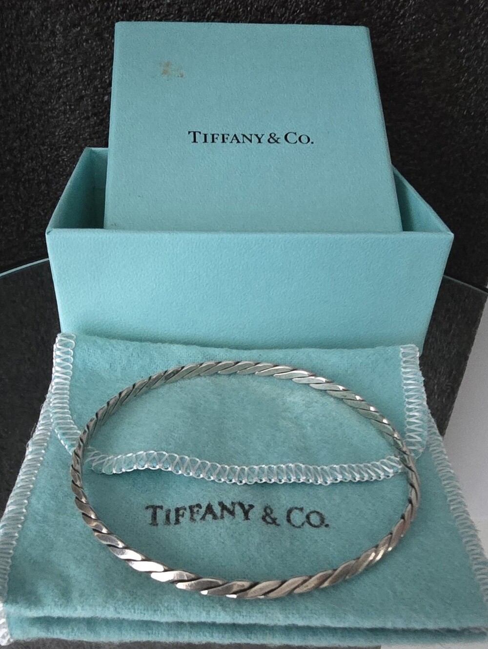 Tiffany & Co. Sterling Silver 925 Twist Braided Knife Edge Bangle Bracelet
